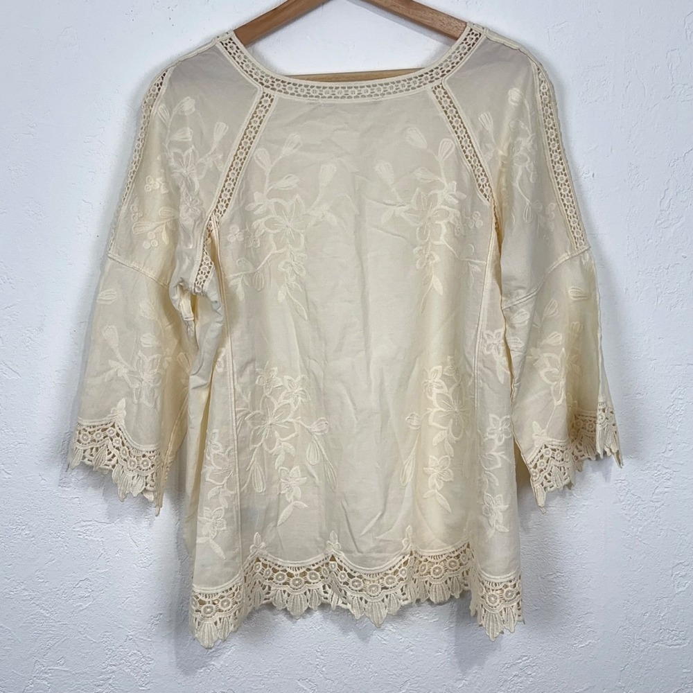 Soft Surroundings Boho Cottage Peasant Tunic Large Floral Embroidered Crochet - Picture 4 of 6